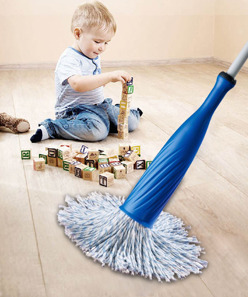 Wooden rod with cotton mop, versatile broom for cleaning bottles.