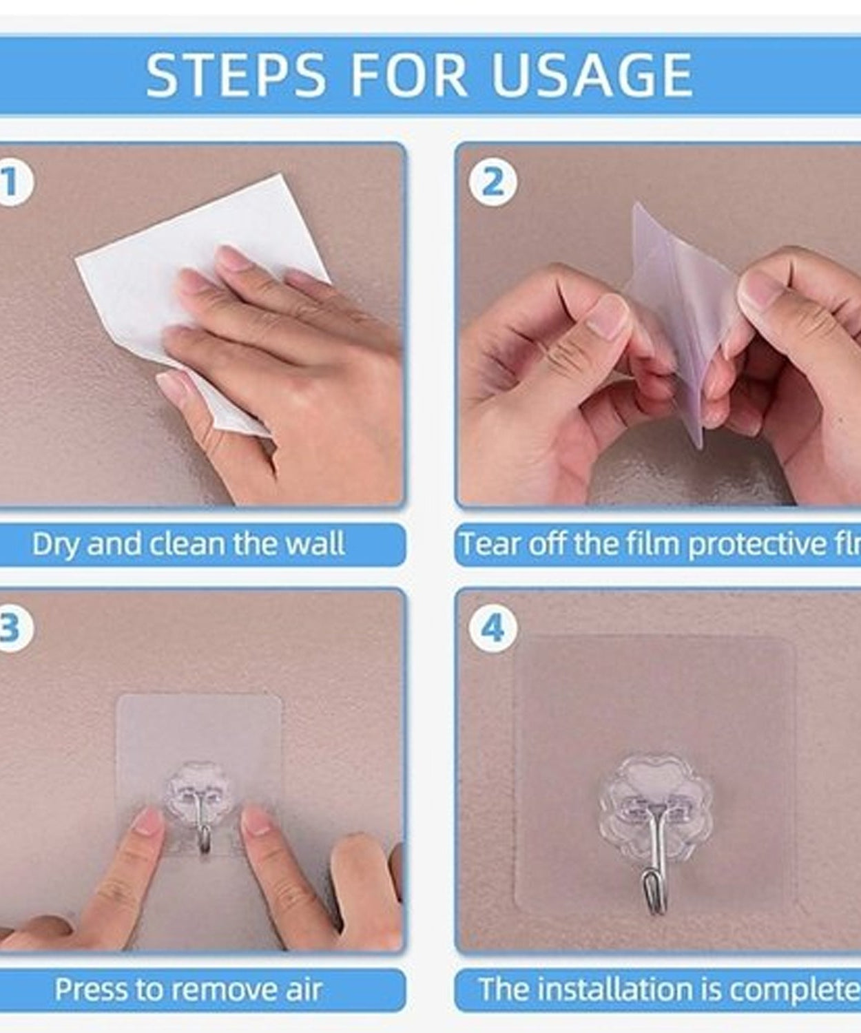 Self-adhesive hooks for easy kitchen storage