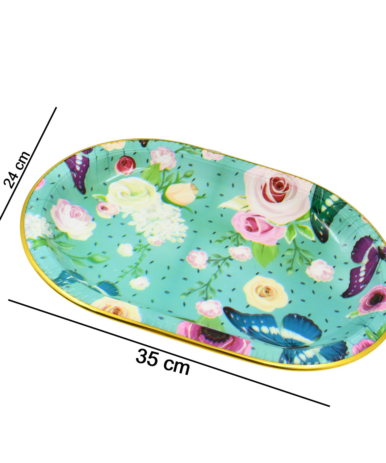 Big Plastic Flower Printed Design Serving Tray (1 Pc / 35 x 24 CM / Mix Color)