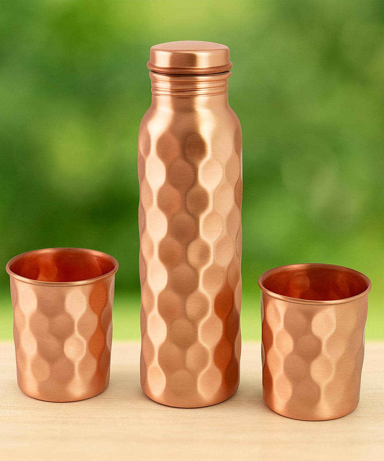 Diamond Cut Copper Water Bottle 2 Glasses with Gift Box (3 Pcs Set)