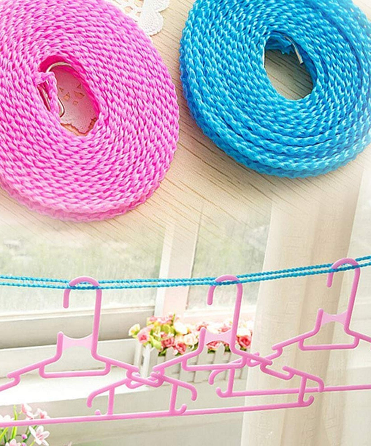 3 Meter Anti-Slip Clothesline Rope - Nylon, Hooks, Indoor/Outdoor