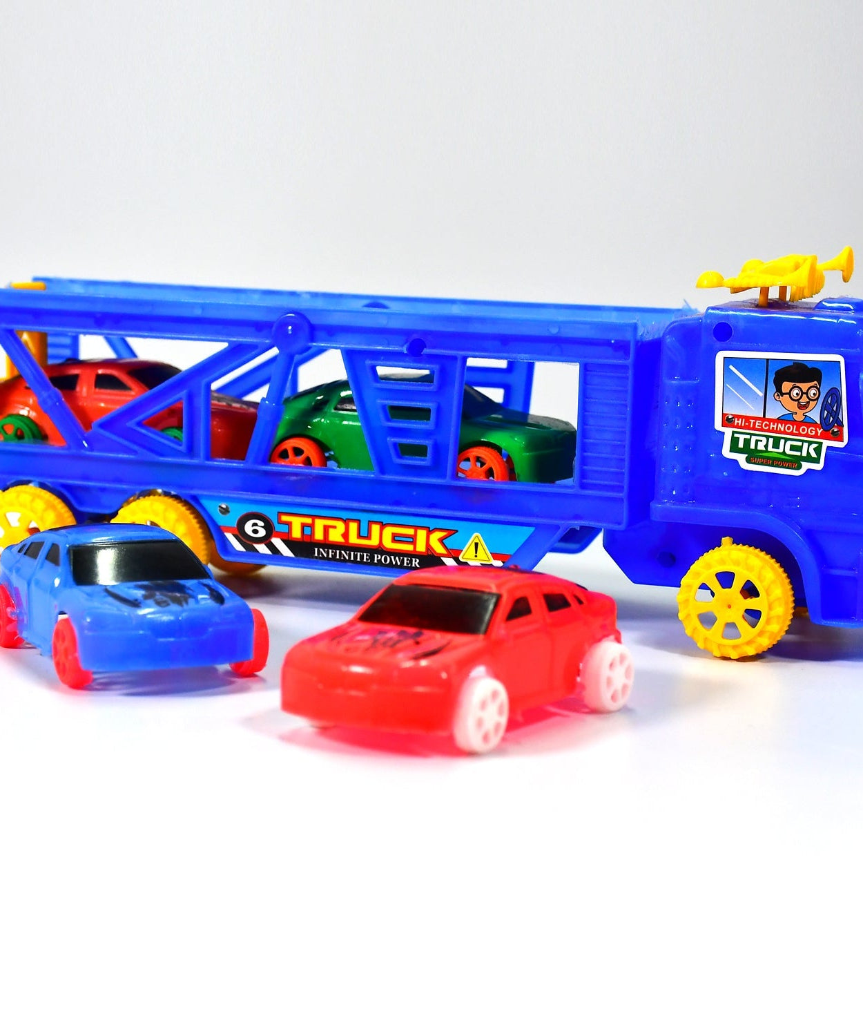 Toy truck with four small cars