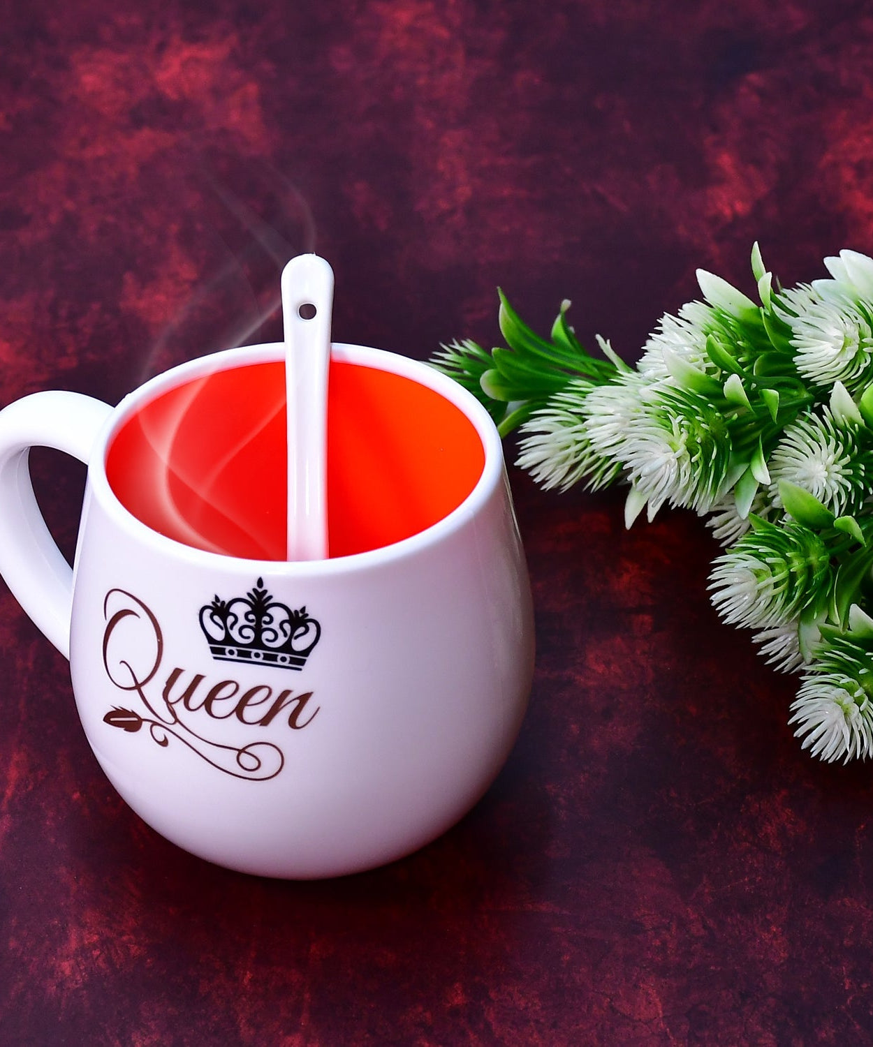 Stylish ceramic mug with spoon, boxed for gifts