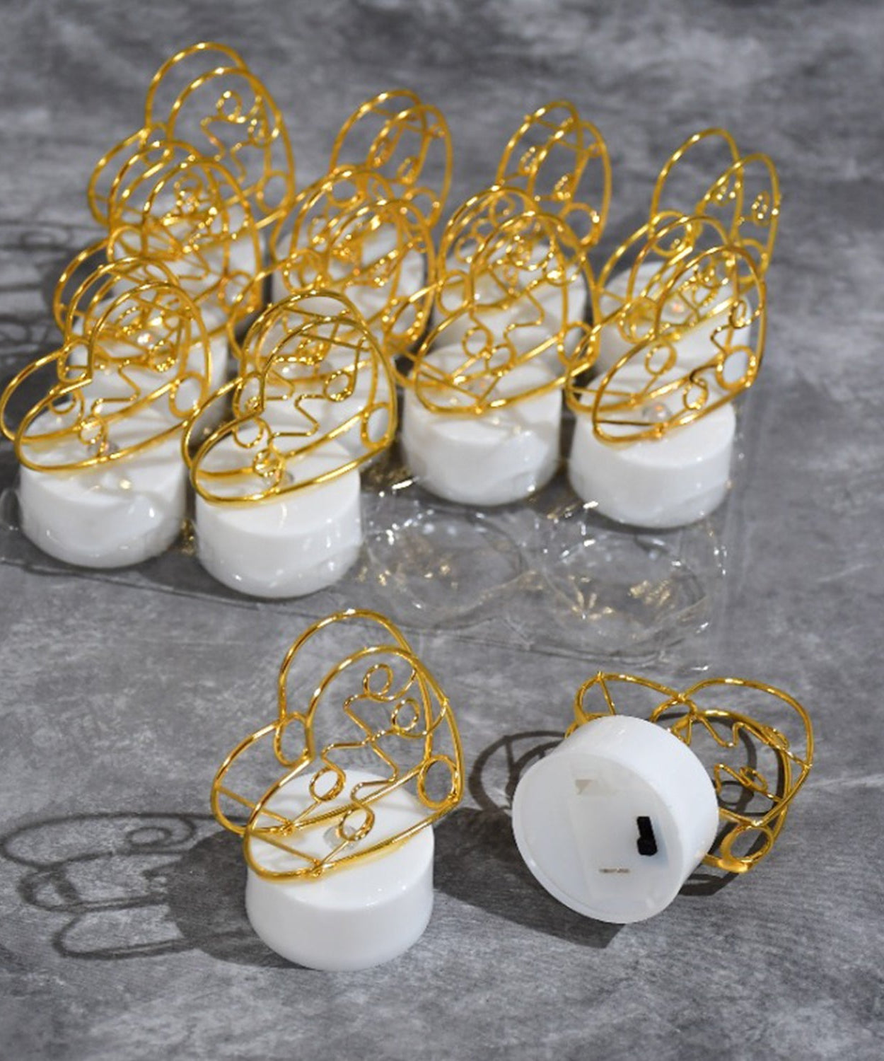 Decorative LED candles with heart design.