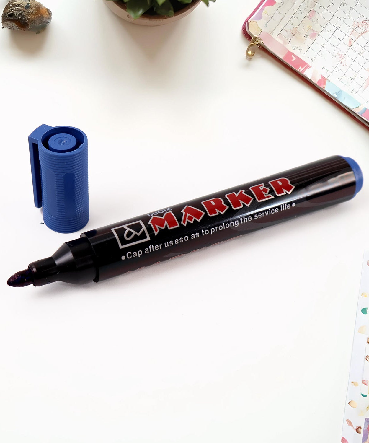 Premium Permanent Blue Marker Pen Set (12 Pc)