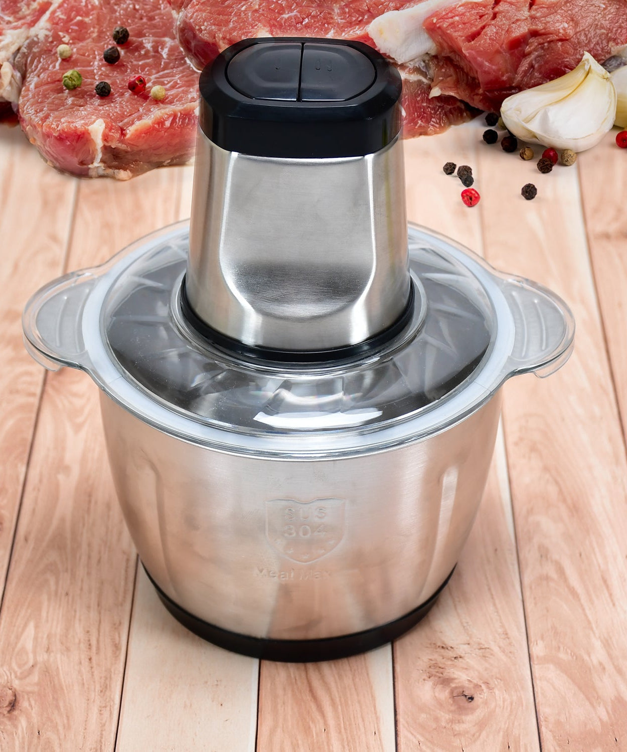 Large meat grinder with bowl