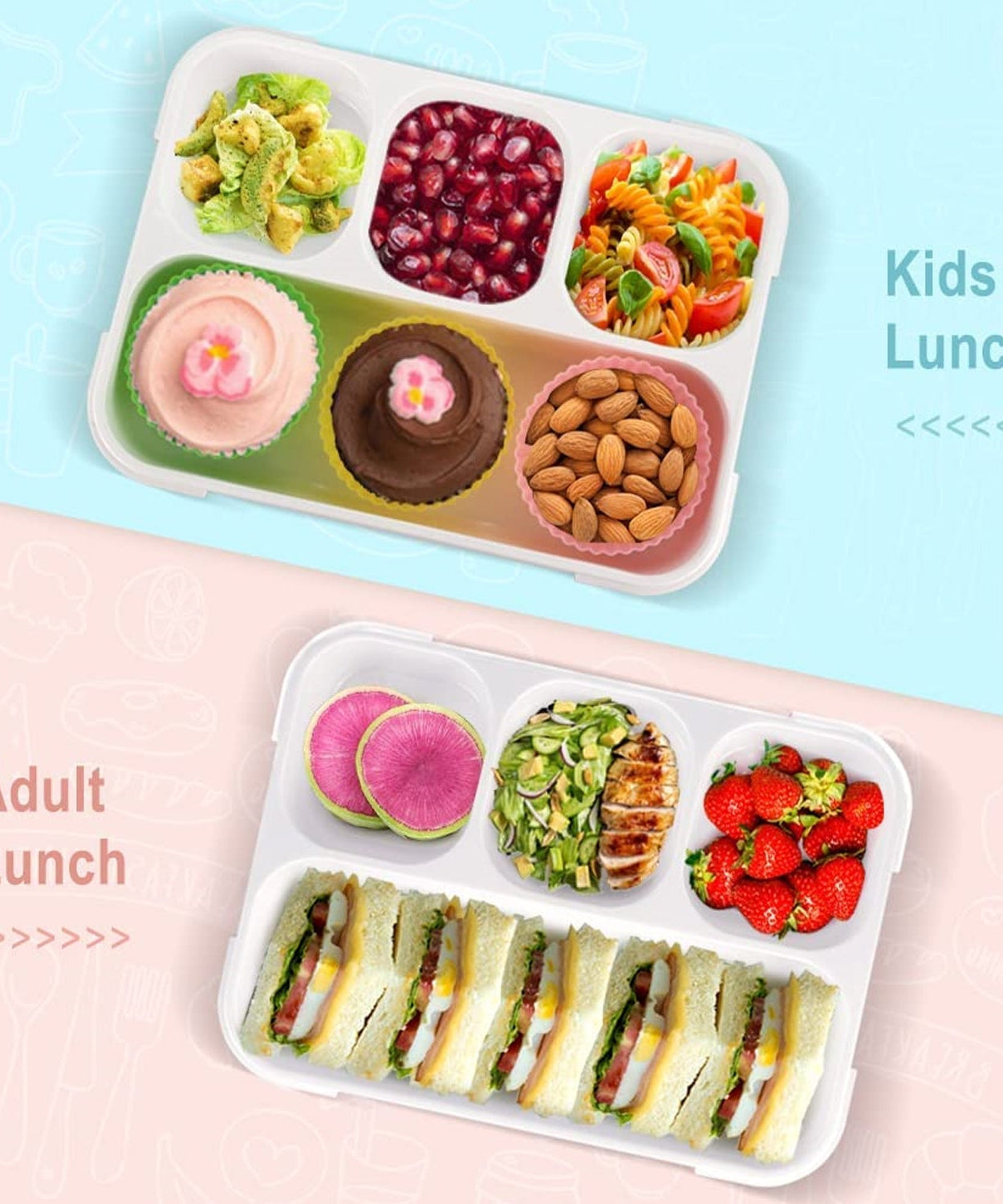 Four-section lunch box with clips