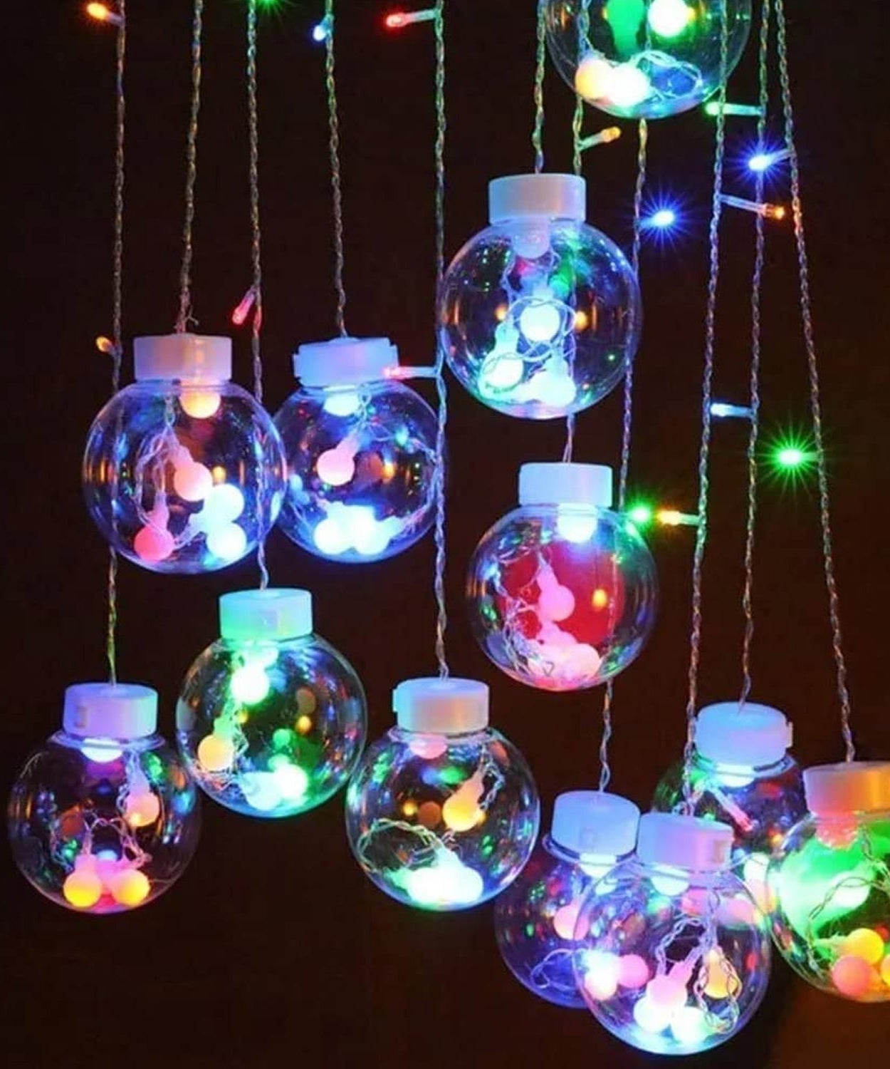 12  Wish Balls Window Curtain String Lights with 8 Flashing Modes Decoration for Home Decoration, Diwali & Wedding LED Christmas Light Indoor and Outdoor Light ,Festival Decoration (Plastic, Multi Color)