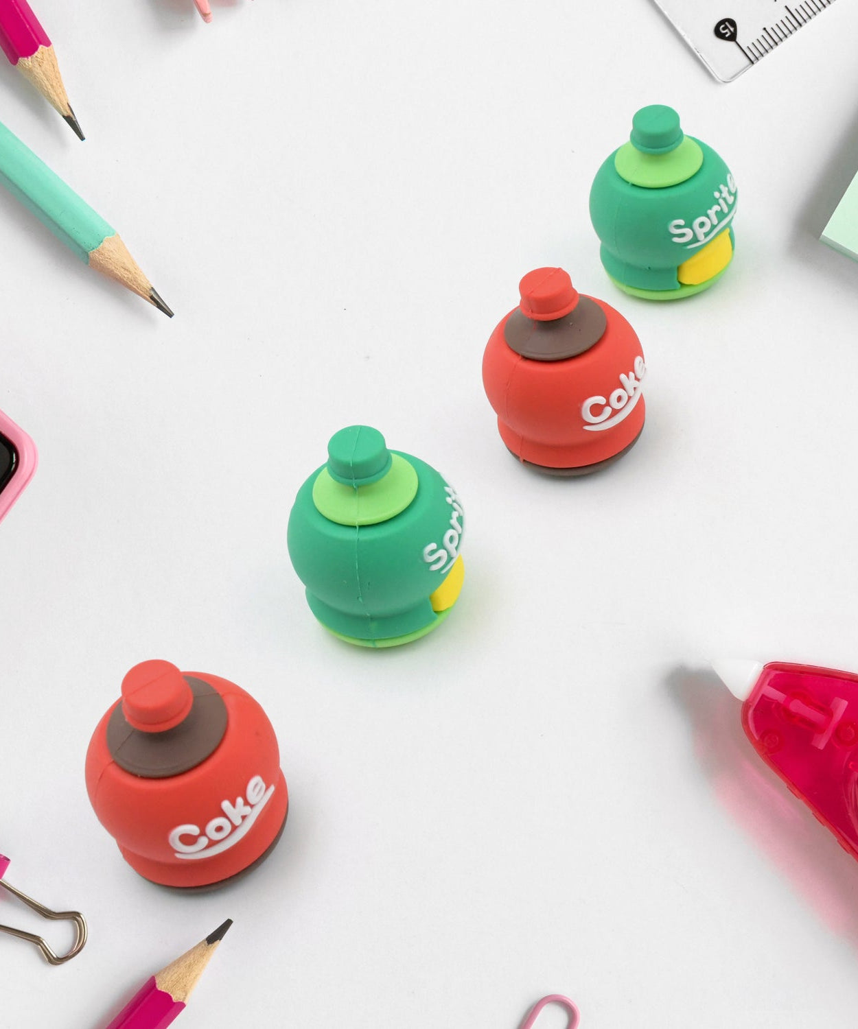 2-in-1 3D Cold Drink Bottle Shape Rubber Pencil Sharpener and Eraser Set, Stationery for Kids School Boys Girls, Birthday Return Gifts (1 Pc )