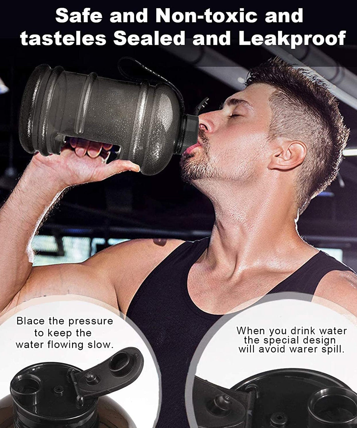 Gallon water bottle with strainer for gym use