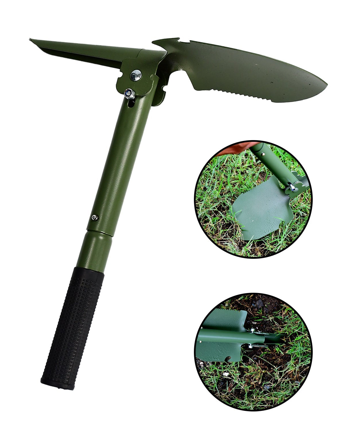 Portable mini shovel for camping and garden use, includes case