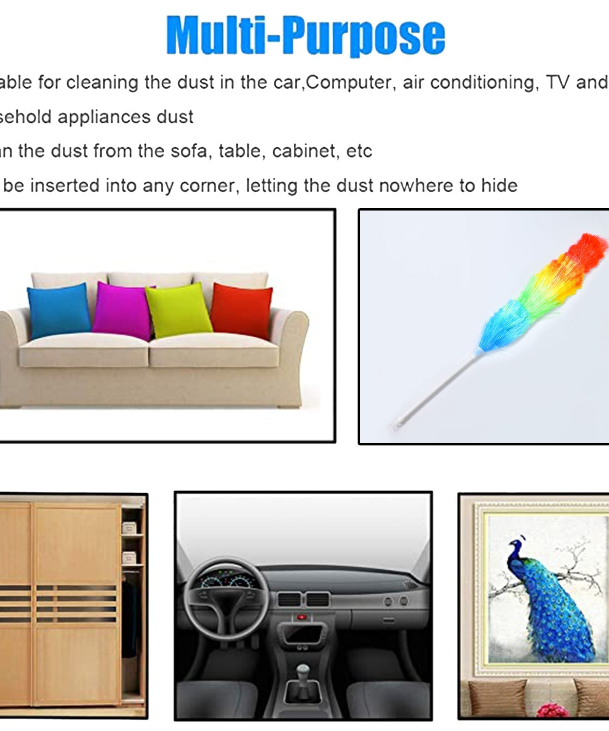 Microfiber duster with colorful feathers for cleaning