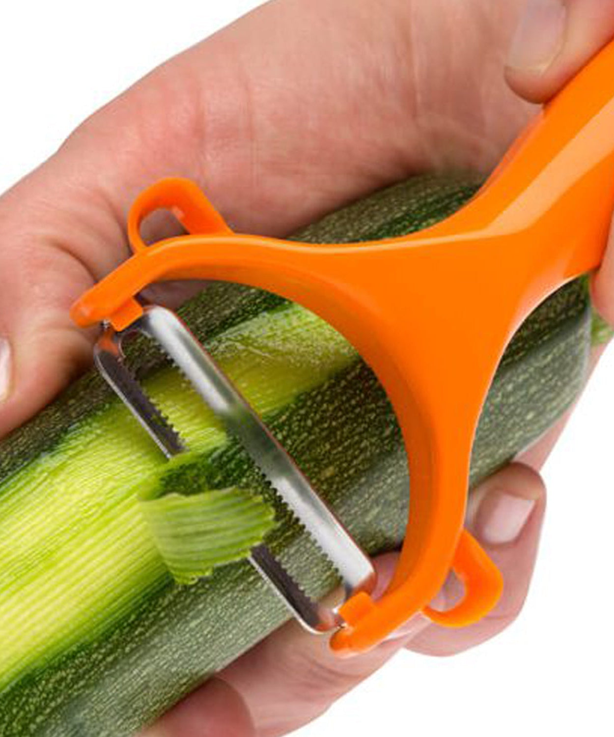 Kitchen peeler with comfortable grip for easy peeling of produce.