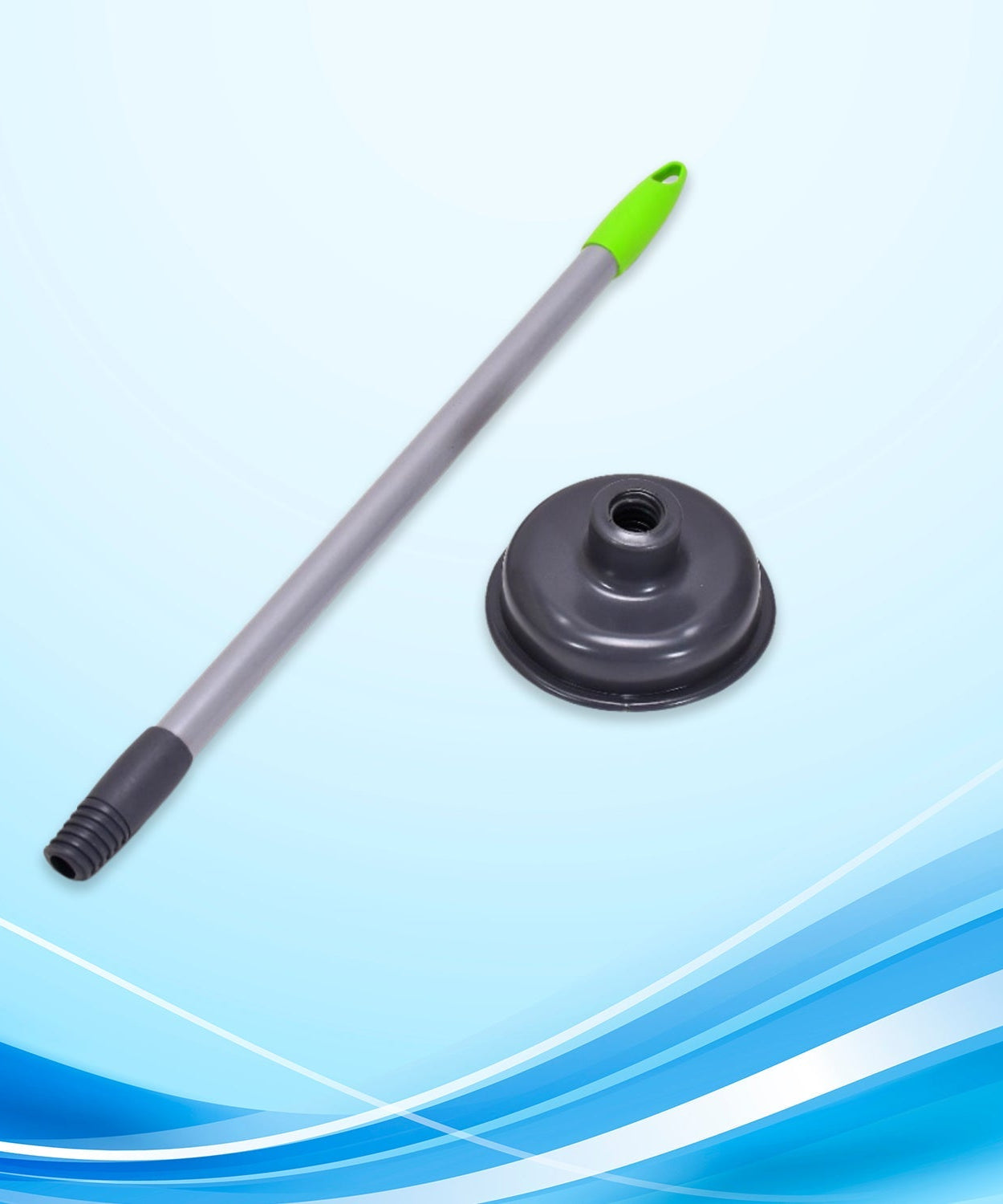 Black toilet plunger with rubber cup, detailed view