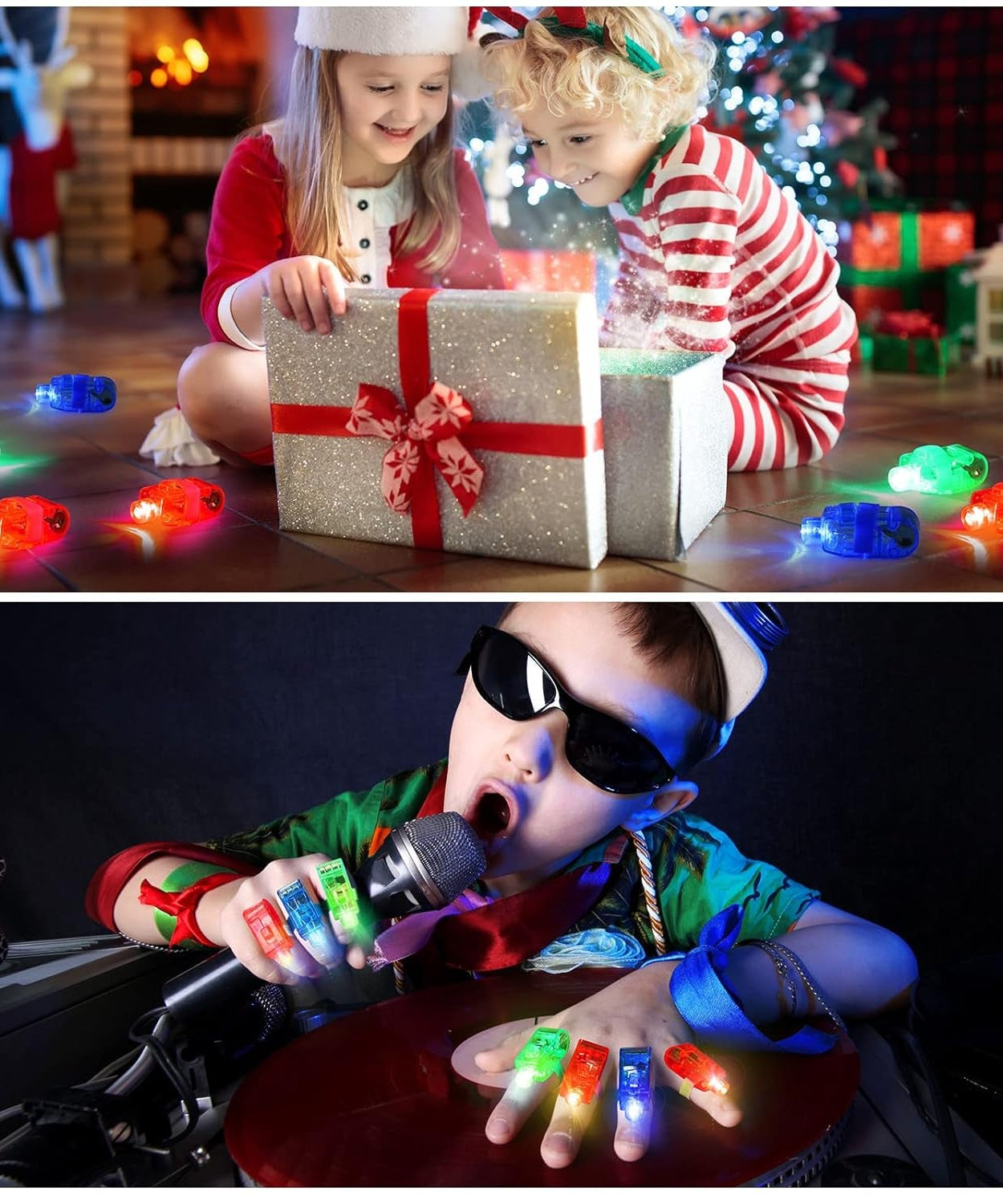 Light up Finger Tips, Clear Mini Rings, LED Glow Ring with Elastic Band (1 Pc)