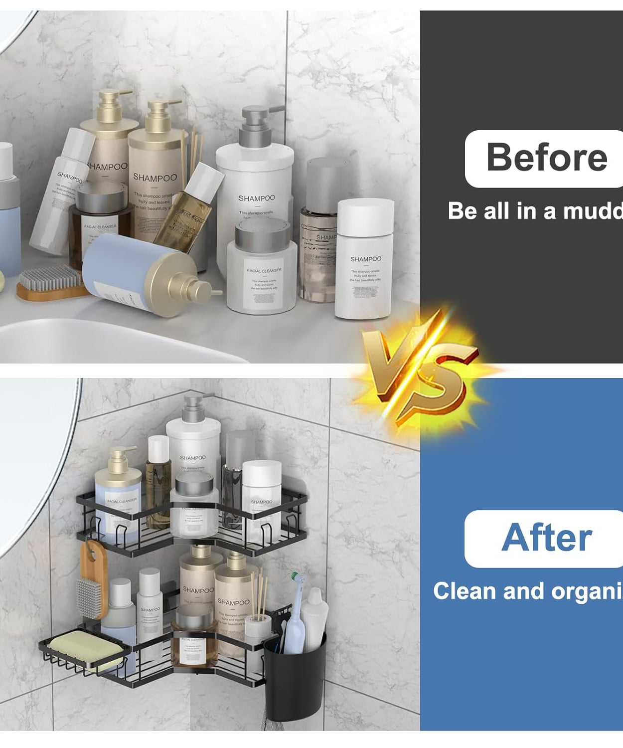 Iron Coating Self-Adhesive Corner Shelf Organizer (2 Pc)