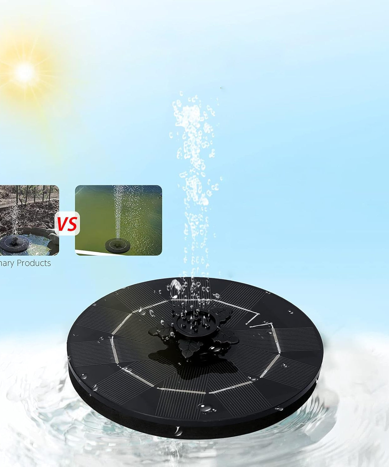 Fast Fountain by Pocket Hose - Solar-Powered - Instantly Adds a Water Feature Virtually Anywhere - 5 Spray Modes - No Installation or Batteries Required - Great for Bird Baths, Pools, Pond & More (1 Pc)