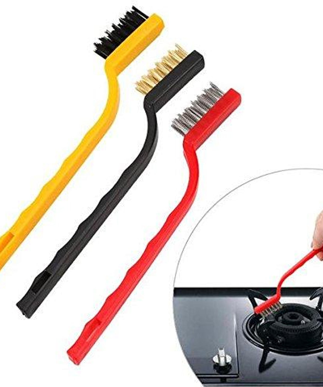 Mini wire brush set with brass, nylon, and steel bristles