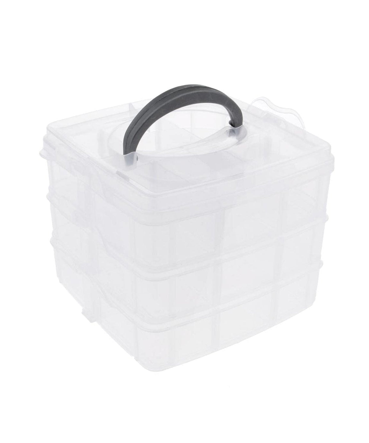 3-Tier 18 Sections Transparent Stackable Adjustable Compartment Slot Plastic Craft Storage Box