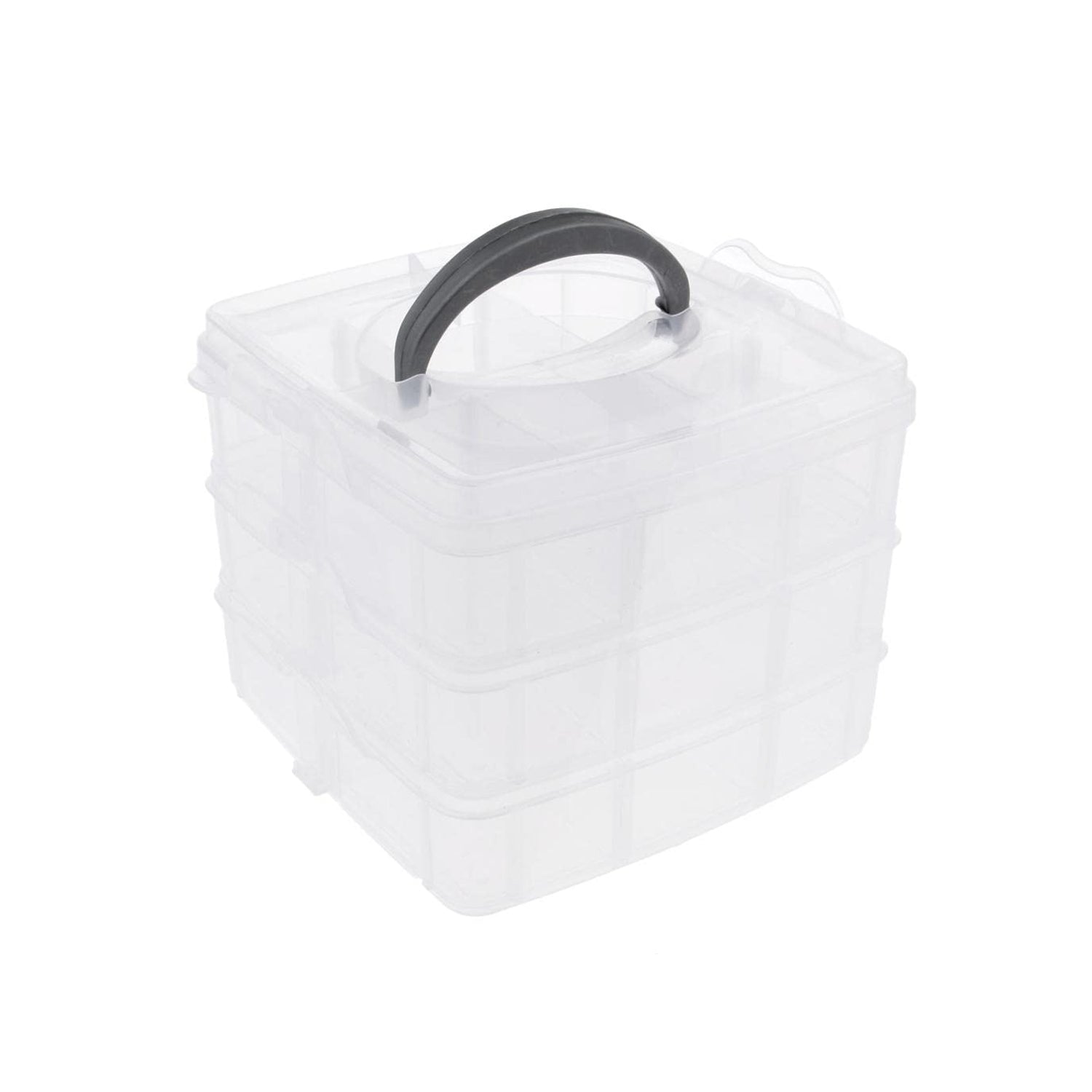 3-Tier 18 Sections Transparent Stackable Adjustable Compartment Slot Plastic Craft Storage Box