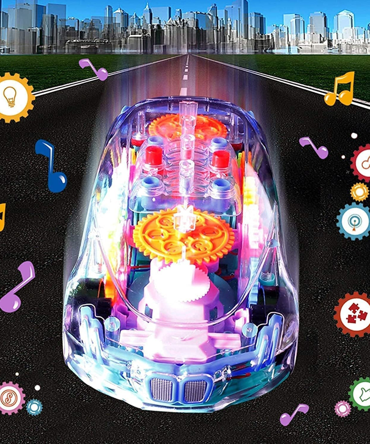 Automatic 360 Degree Rotating Transparent Gear Concept Car with Musical and 3D Flashing Lights Toy for Kids Boys & Girls (Multicolor / Battery Not Included)