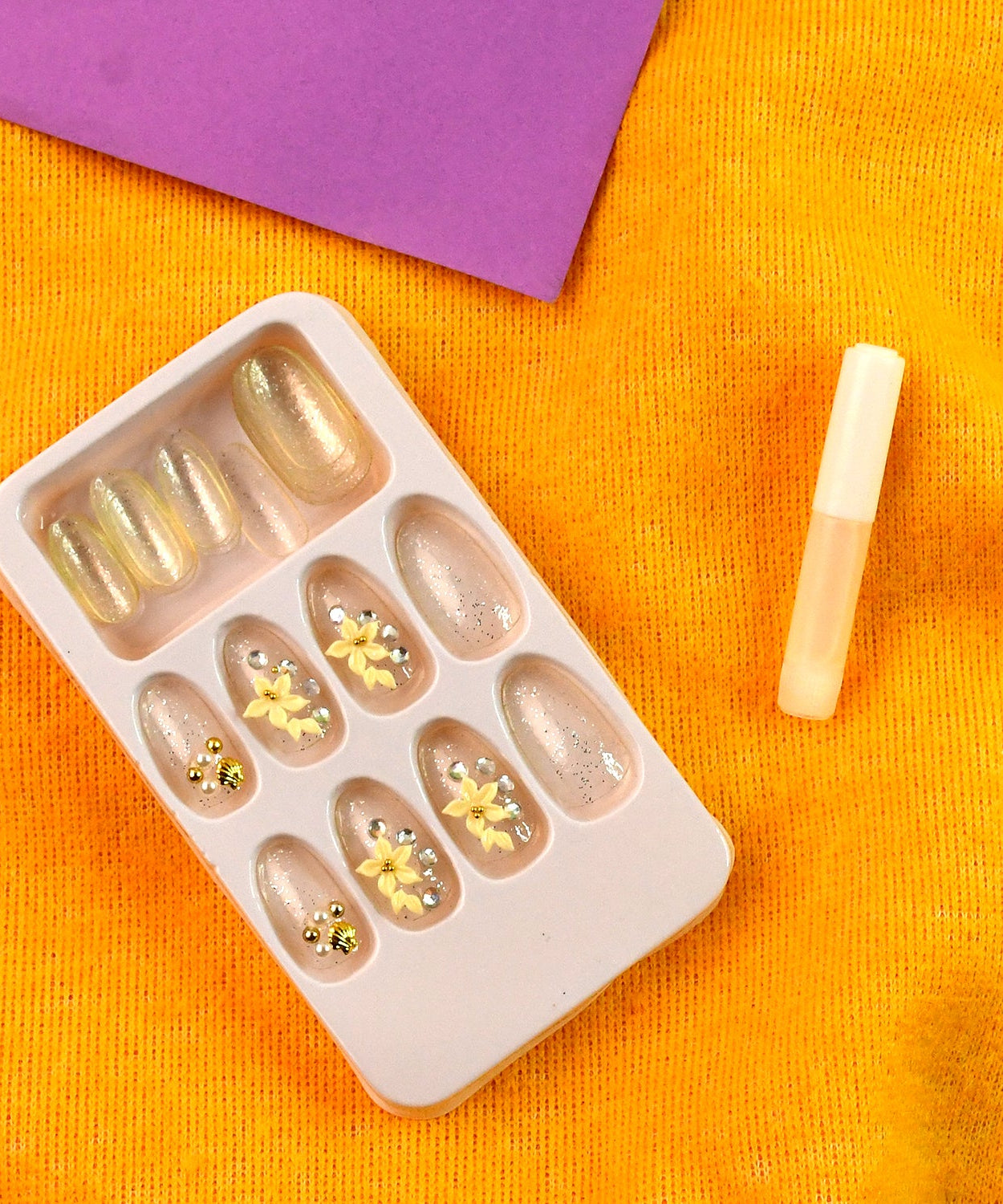 Chic 3D Floral Glitter Nails