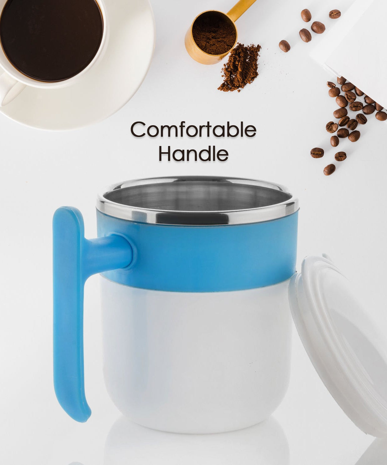 Stainless Steel Insulated Coffee/Tea Mug with Lid – Double Wall Hot Beverage Travel Cup, Milk Mug for Office & Home Use (1 Pc)