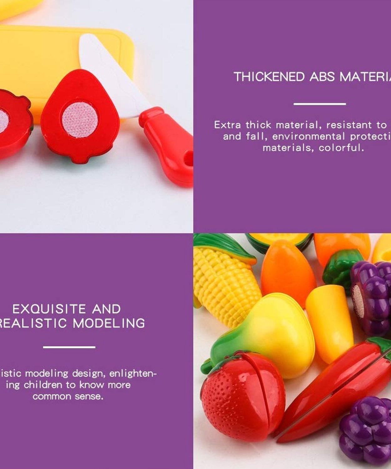 Educational play set with realistic sliceable plastic fruits