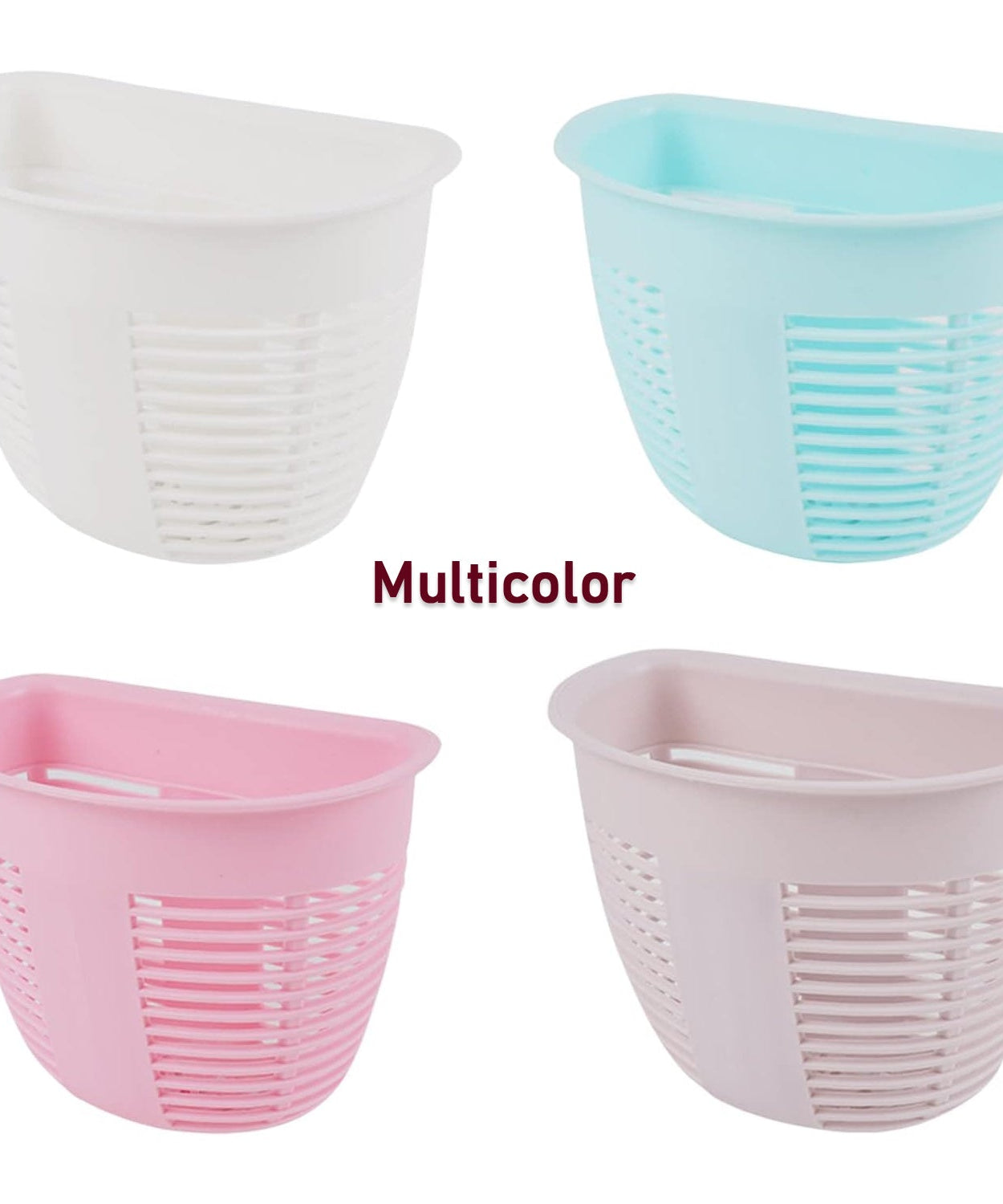 Hanging Plastic Storage Basket, Adhesive Wall Mounted Organizer Box Make Up Holder Shelf Bathroom Wall Basket Punch Free Drain Basket for Kitchen Bathroom, Wall Type Storage Basket (1 Pc)