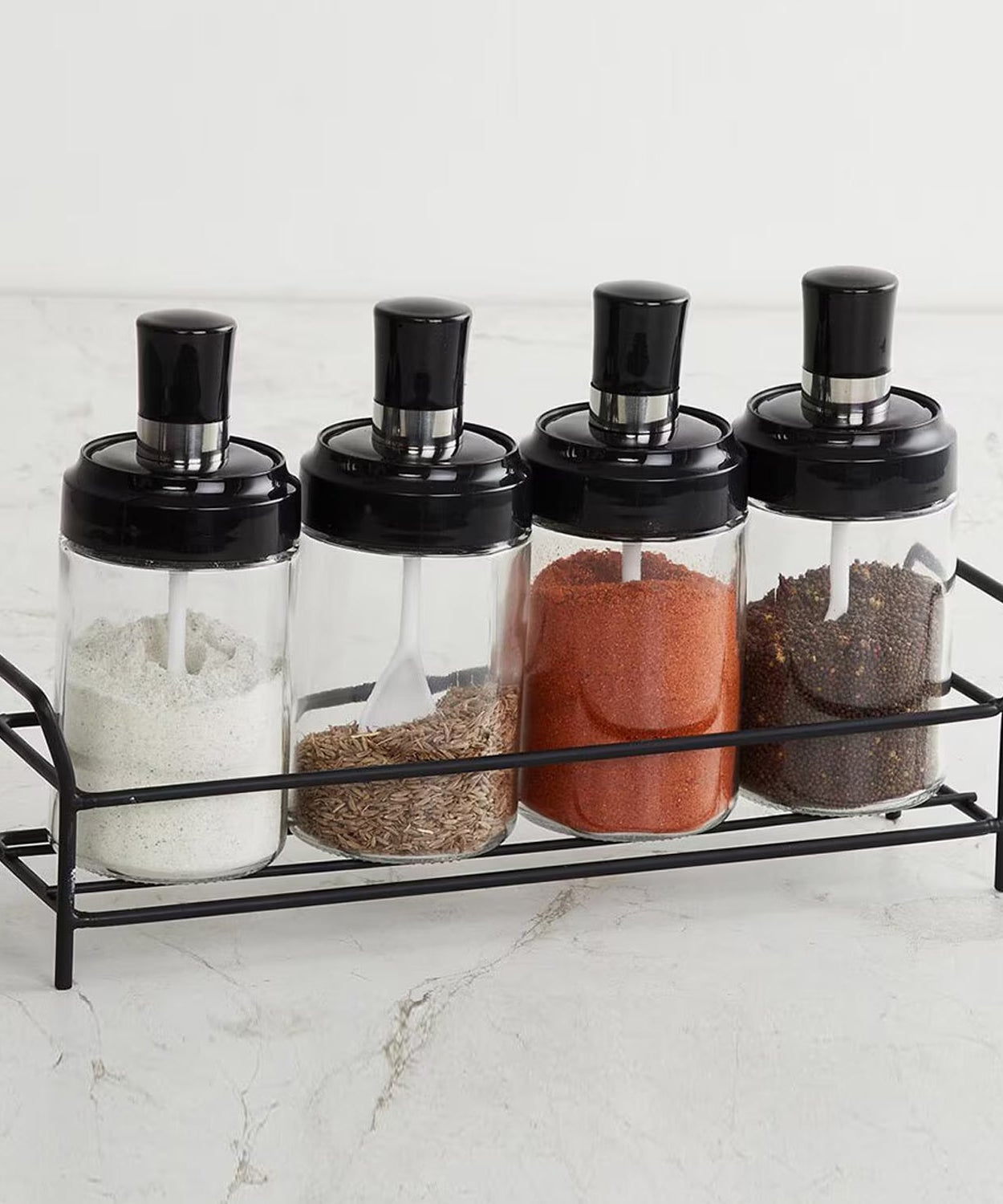 Transparent Glass Oil Dispenser 500 ML Bottle Set of 2, Spice Jar 250 ML Set of 3, Oil Bottle for Kitchen, Oil & Vinegar Storage Glass Bottle, Glass Container for Spice, Masala (5 Pcs Set)