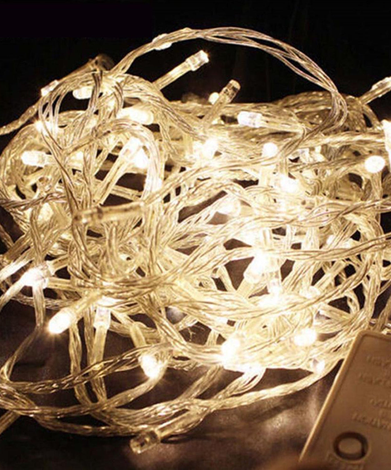 Fairy lights hanging across a room