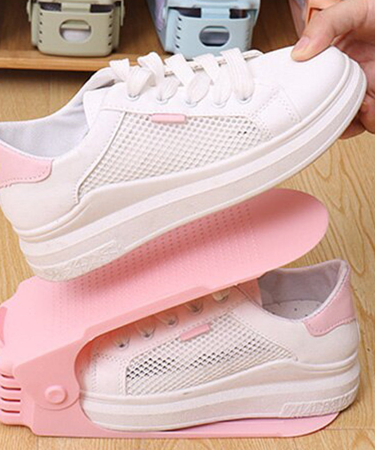 Adjustable folding shoe slots organizer for space-saving.