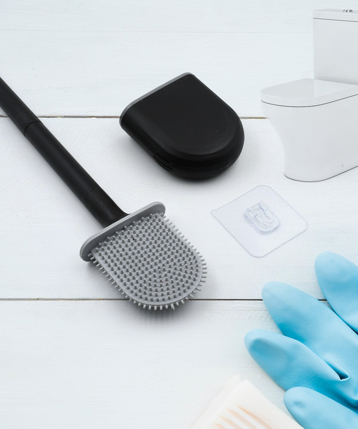 Silicone toilet brush with holder stand