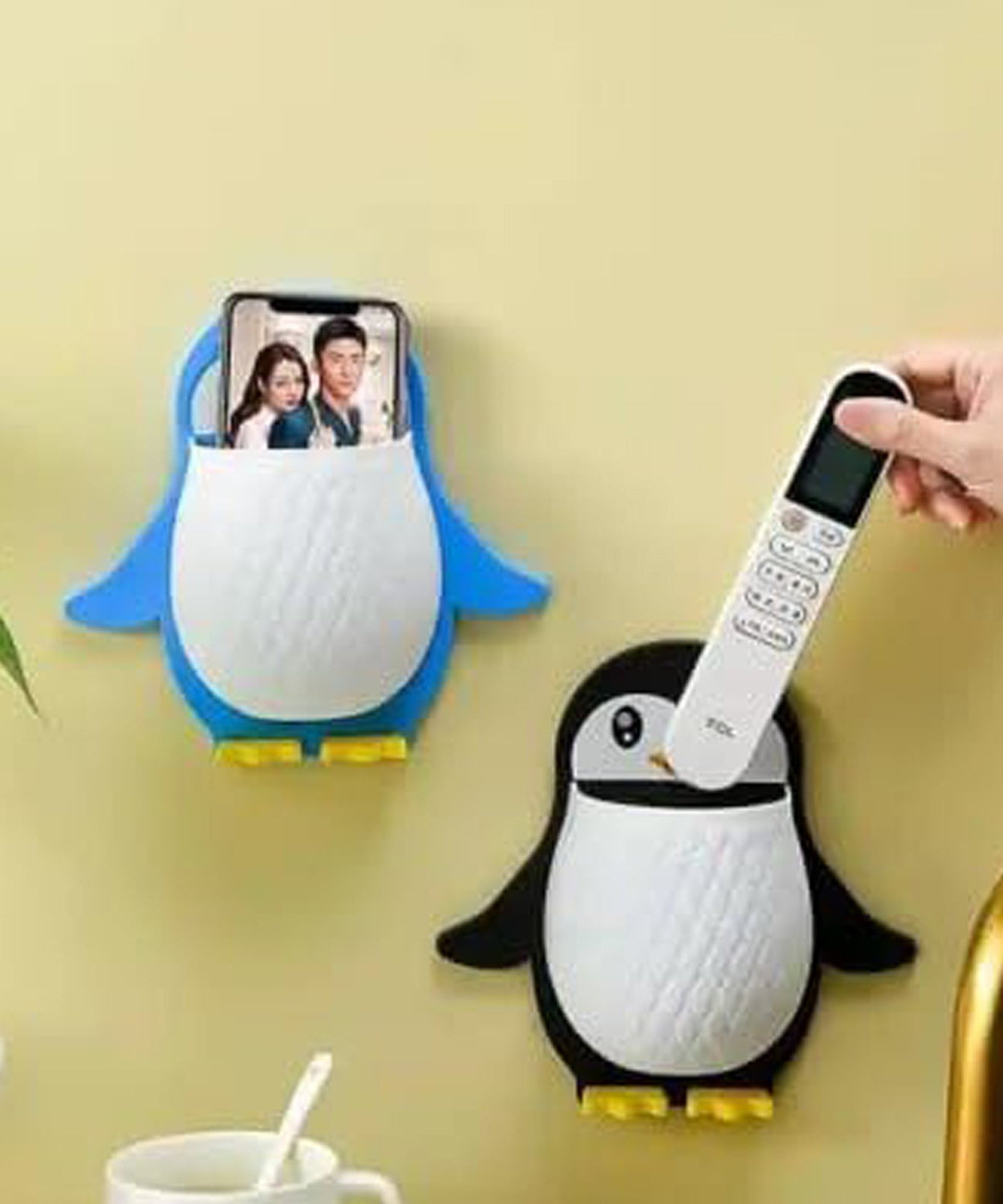 Penguin Storage Box, Adhesive Remote Case, Electric Toothbrushes Holder, Universal Controller Holder, Wall Nightstand, Office Plastic Wall Mount