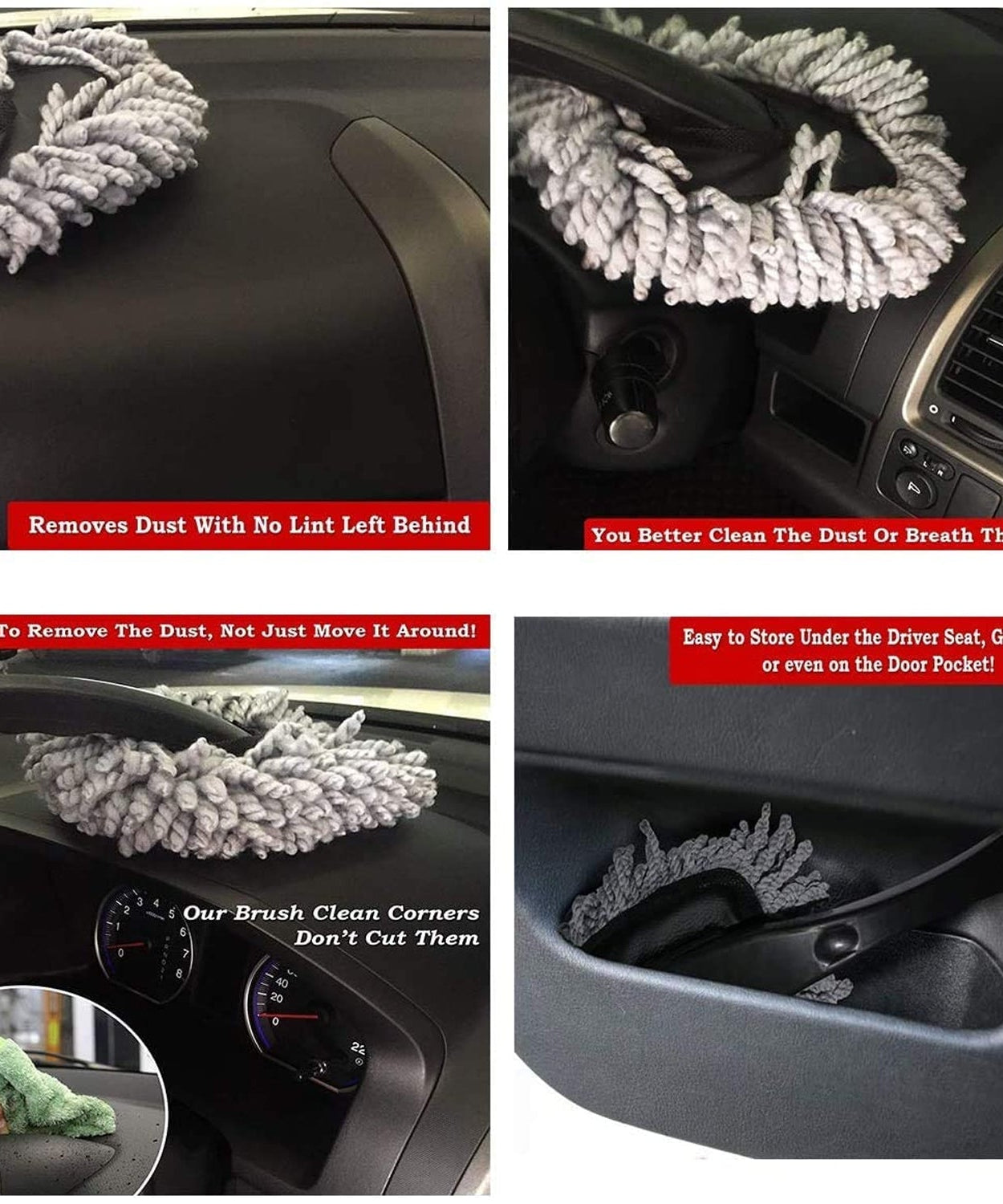 Microfiber dust mop brush for home and car cleaning, effective for windows.