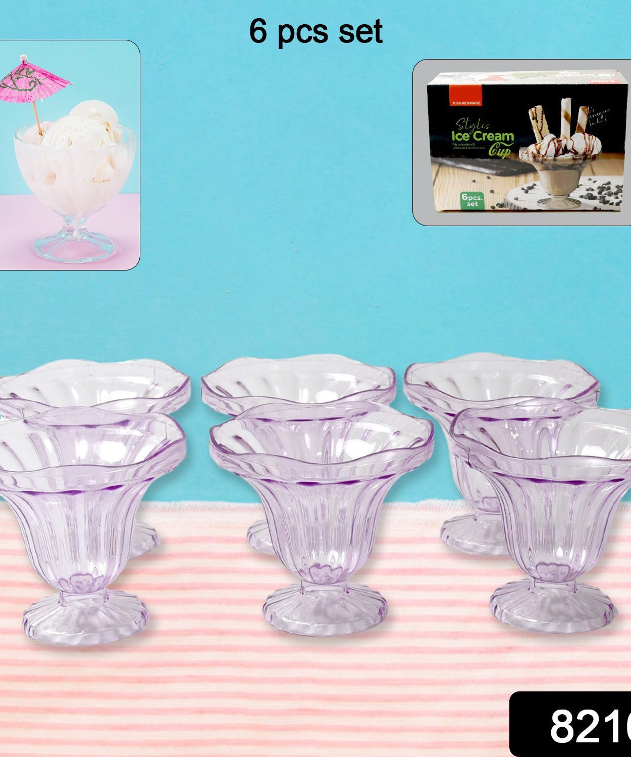 Crystal Plastic Ice-Cream Bowl, Home & Kitchen Serving Platter or Dessert Cup for Sundae, Sweets, Snacks, Fruit, Pudding, Nuts or Dip, Serving Bowls (Crystal Cups, Set of 6)