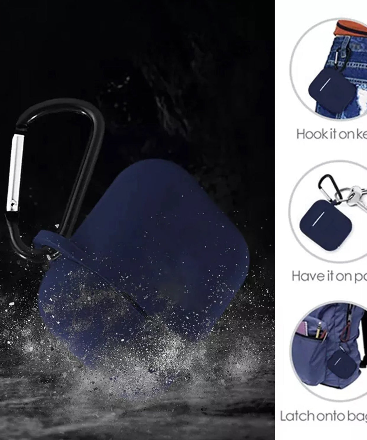 Silicone Shockproof Protection Wireless Headphones Carrying Box Cover with Metal Keychain