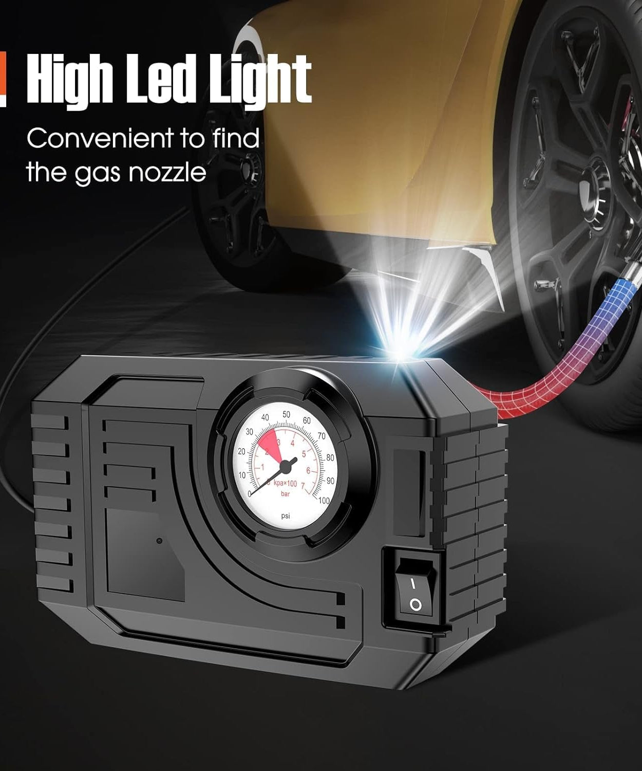 Tire Inflator Portable Air Compressor 12V Small Air Pump for Car Tires Bicycle Balloons, Cars, Bike, Bicycles and Other Inflatables with LED Light (12V)