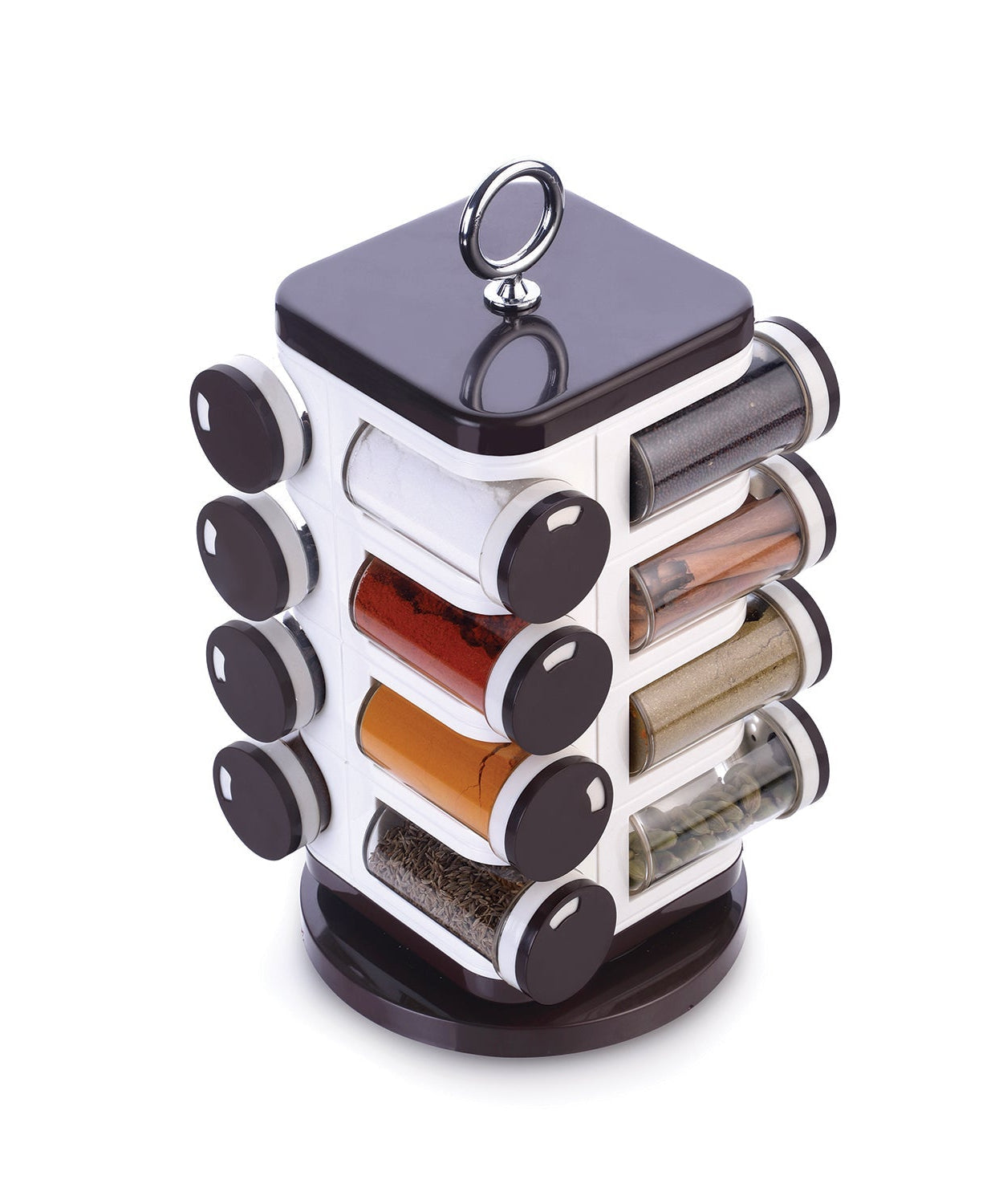 Ganesh revolving spice rack, 16 dispensers, 100 ml each, plastic and ABS.