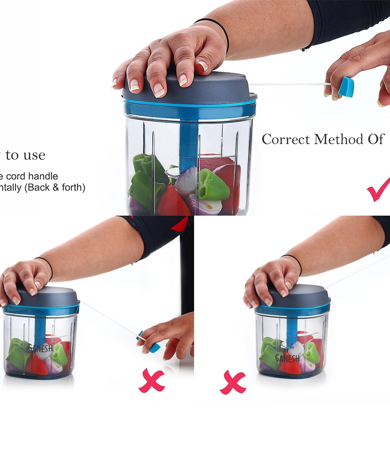 Ganesh Master Chopper, 5 blades, XL large size, shown from various angles.