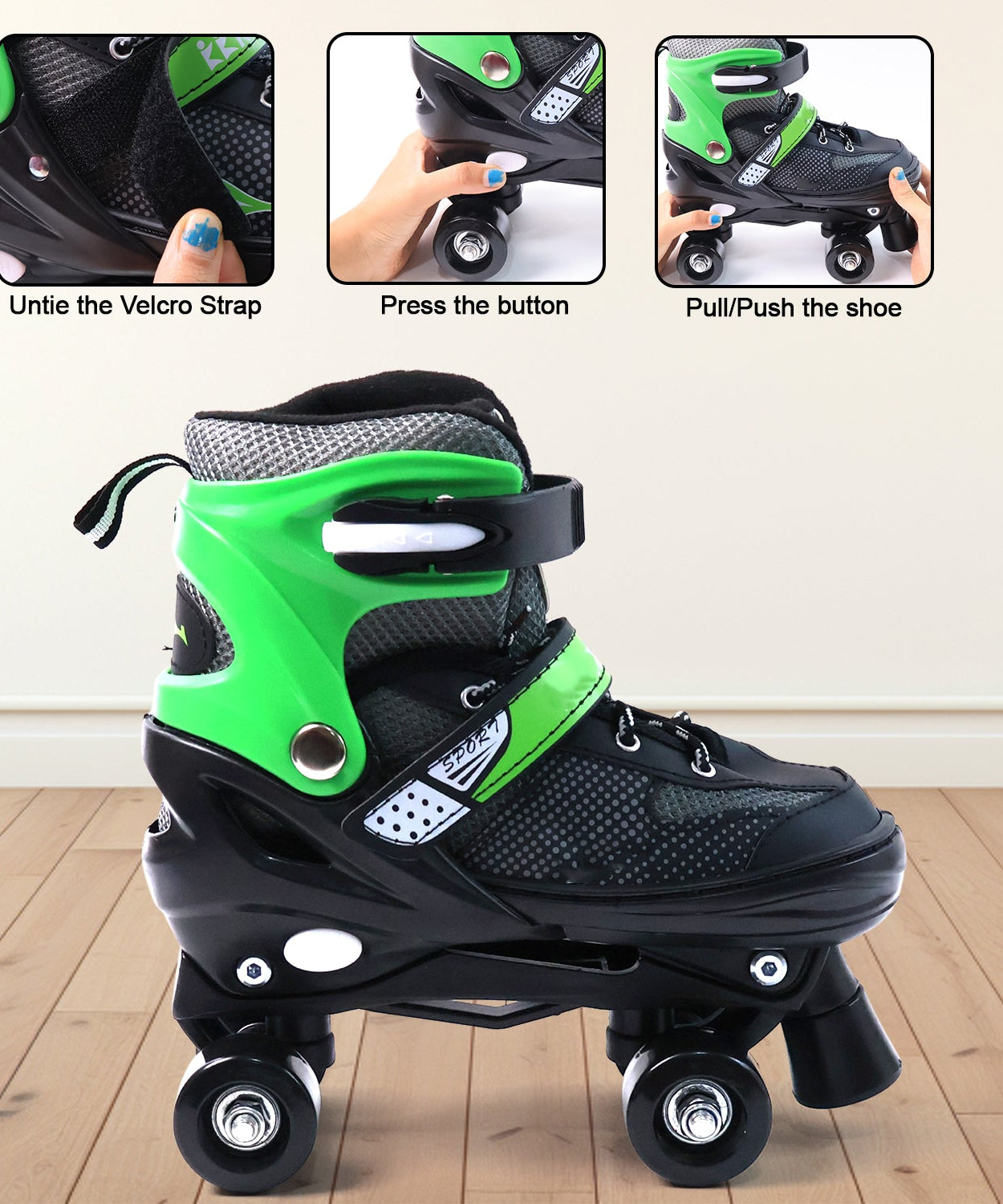Adjustable Quad Roller Skates for Kids (Large / 1 Pair)