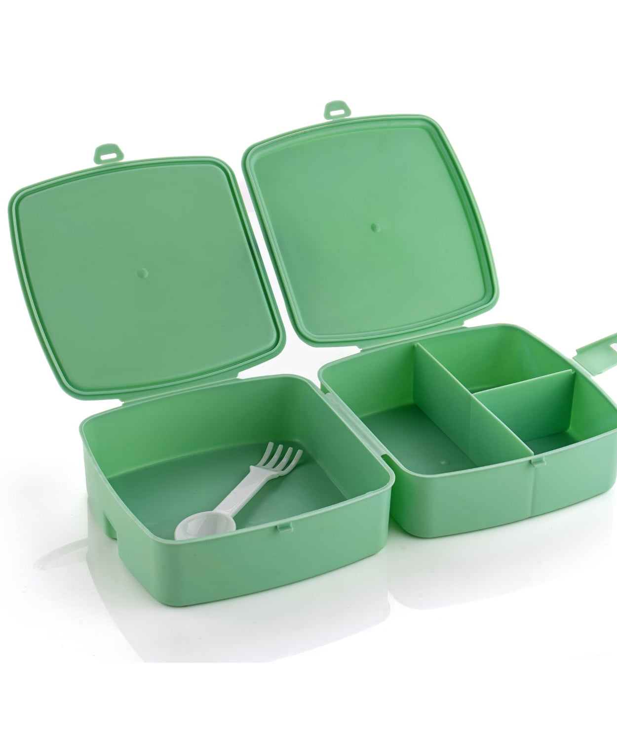 Lunch box with push lock and 4 sections