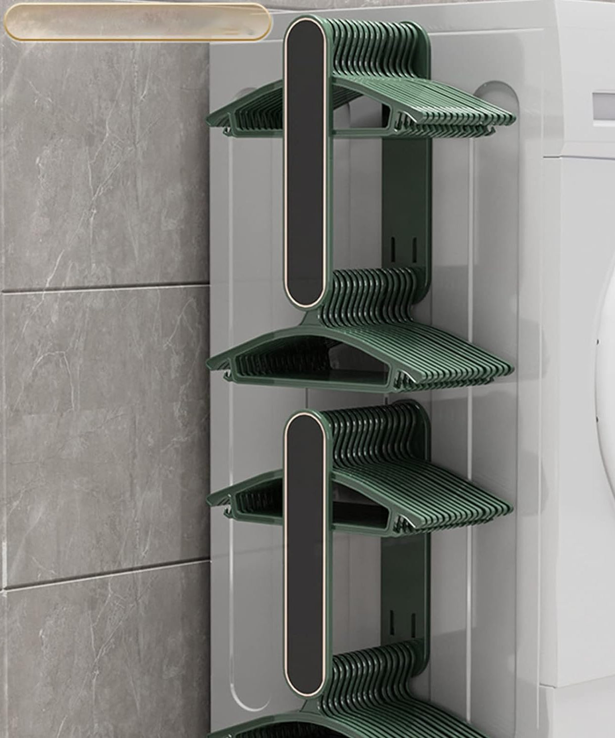 Stretchable hanger organizer for space-saving storage.