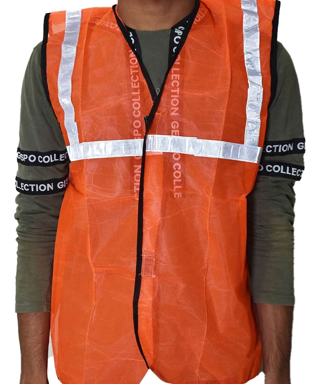 Orange safety jacket for use in hazardous work environments