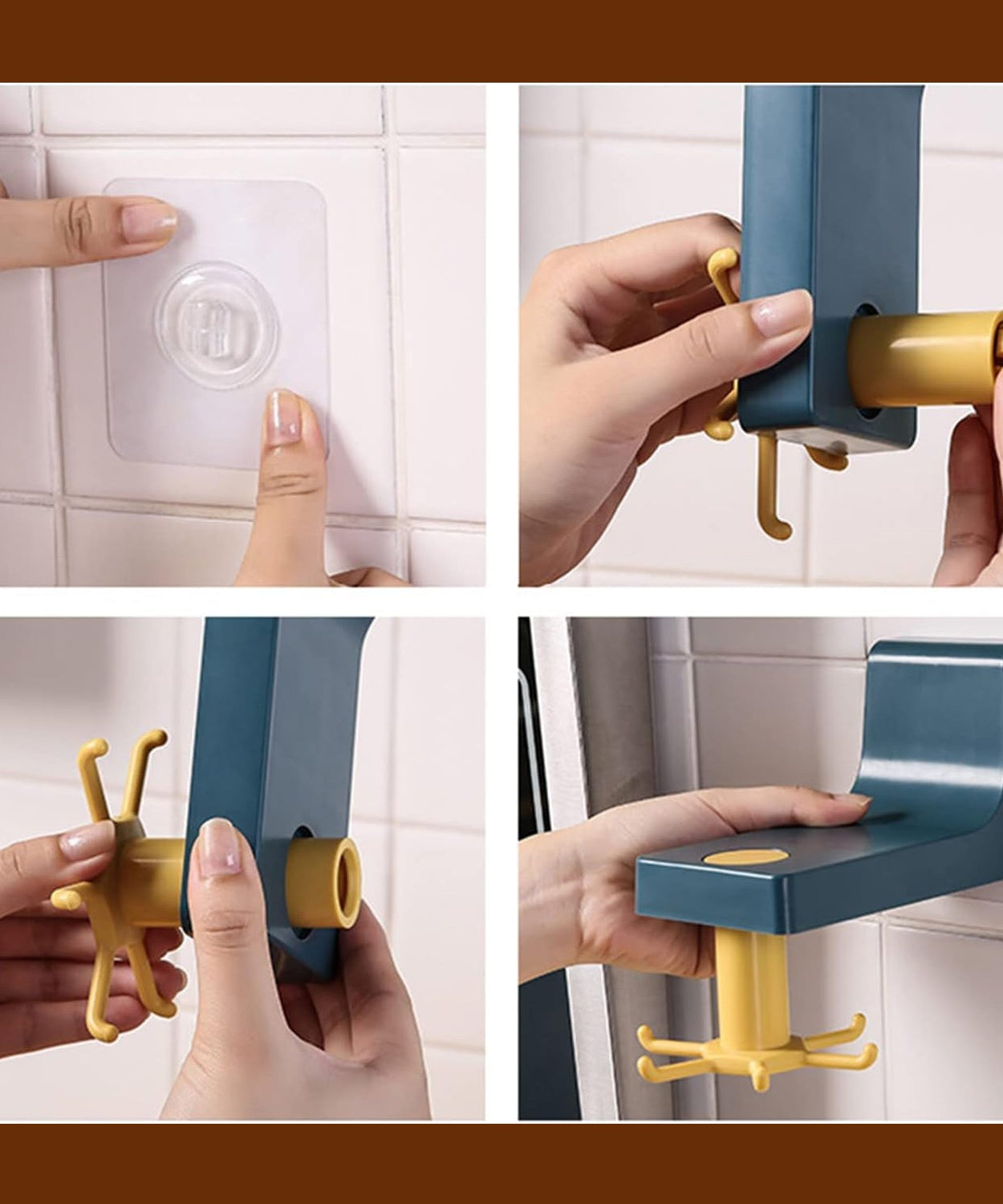 360 Degree Rotating Self Adhesive Plastic Wall Hook Hanger; Multifunctional Hanger with 6 Heavy Duty Claw Hooks