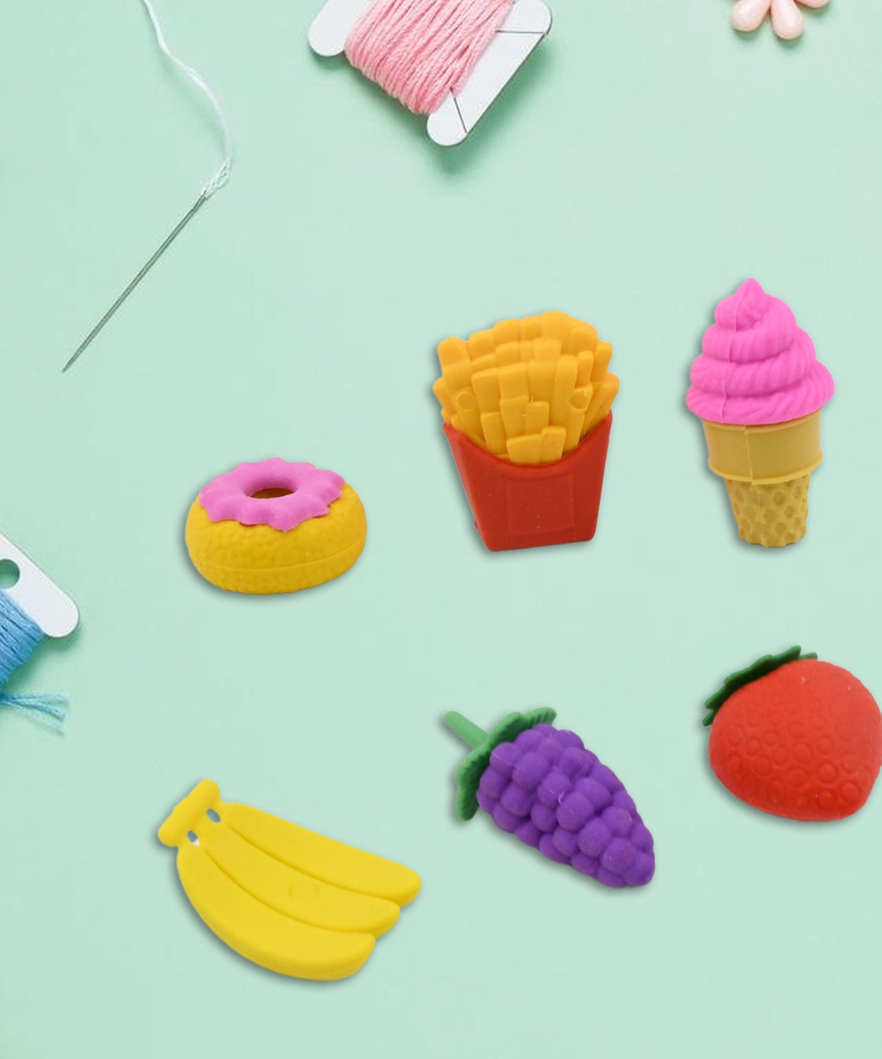 3D Food Fancy & Colorful Erasers – Cute Novelty Eraser Set for Kids & School Prize (1 Set / Mix Design & Color)