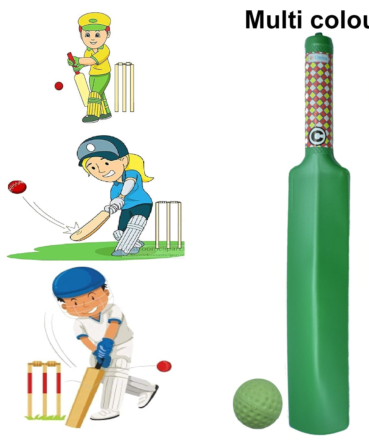 Full view of plastic cricket bat and ball set