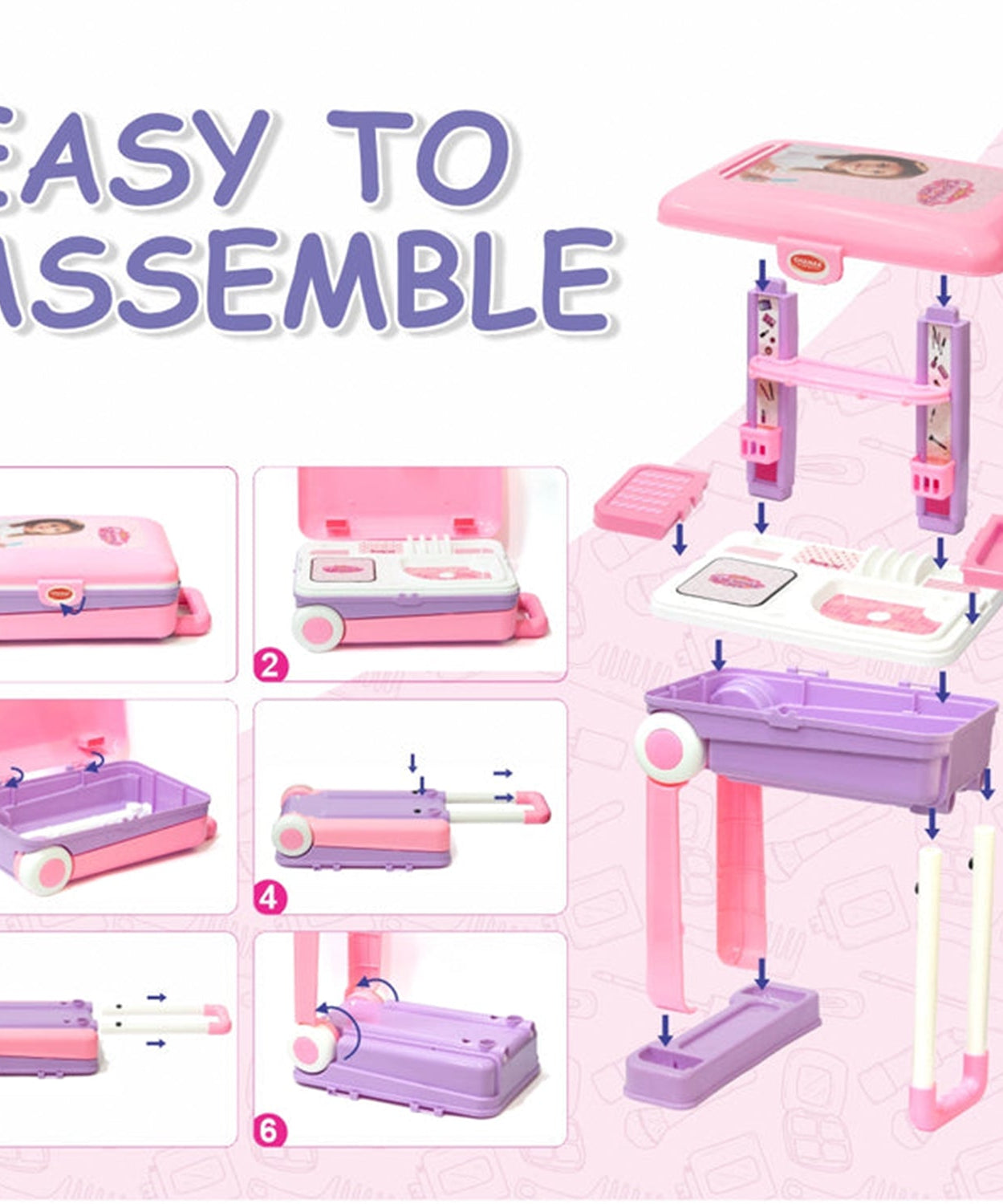 Big Beauty Set Suitcase On Wheel, The Ultimate Beauty Set On Wheels for Girls, Makeup Kit is Easy to Clean & Use, Portable Beauty Set with 25 Pieces for 3 Years BIS Approved. (Beauty Set Trolley)