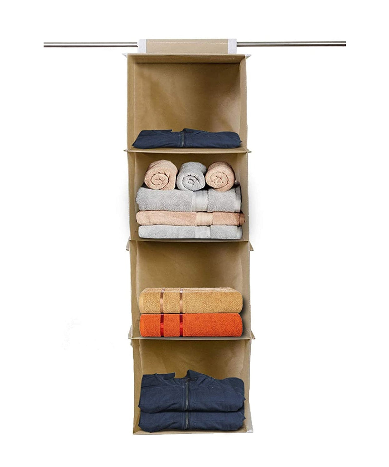 4-shelf fabric closet organizer, hanging view
