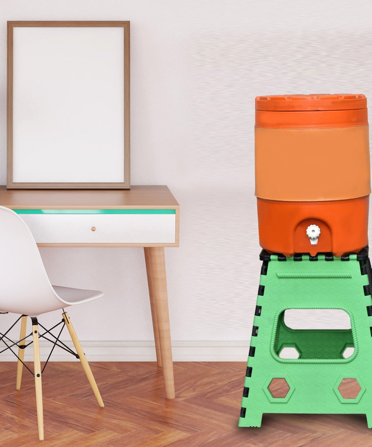 Brown 18-inch folding stool for kids and adults, great for kitchen use.